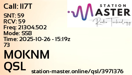 QSL Card for M0KNM QSO with II7T