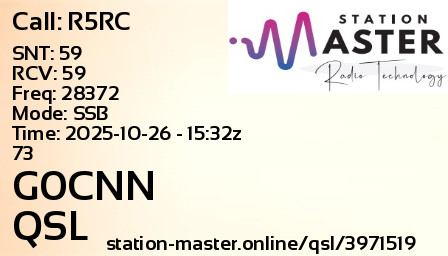 QSL Card for G0CNN QSO with R5RC