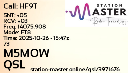 QSL Card for M5MOW QSO with HF9T