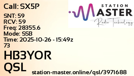 QSL Card for HB3YOR QSO with SX5P