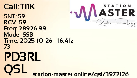 QSL Card for PD3RL QSO with TI1K