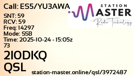 QSL Card for 2I0DKQ QSO with ES5/YU3AWA