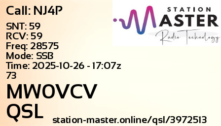 QSL Card for MW0VCV QSO with NJ4P
