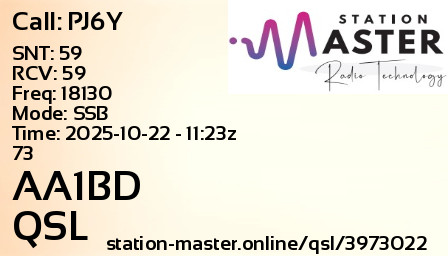 QSL Card for AA1BD QSO with PJ6Y