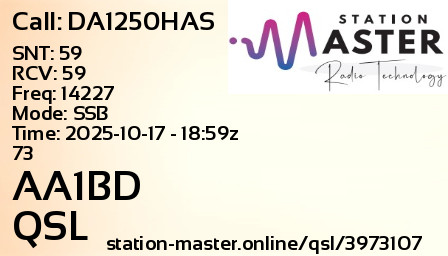 QSL Card for AA1BD QSO with DA1250HAS