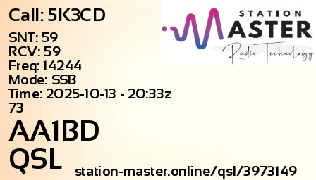 QSL Card for AA1BD QSO with 5K3CD