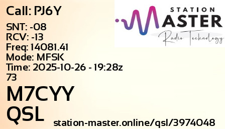 QSL Card for M7CYY QSO with PJ6Y