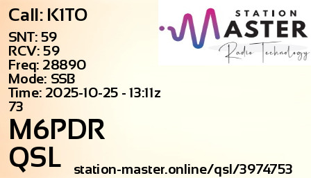 QSL Card for M6PDR QSO with K1TO