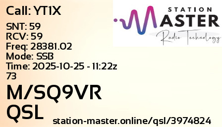 QSL Card for M/SQ9VR QSO with YT1X