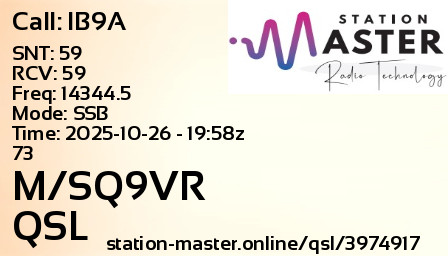 QSL Card for M/SQ9VR QSO with IB9A