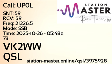 QSL Card for VK2WW QSO with UP0L