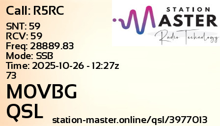 QSL Card for M0VBG QSO with R5RC