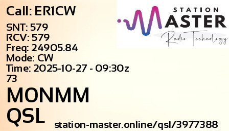 QSL Card for M0NMM QSO with ER1CW