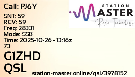QSL Card for G1ZHD QSO with PJ6Y