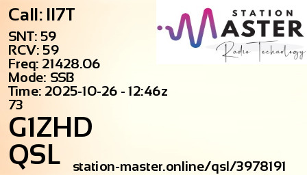 QSL Card for G1ZHD QSO with II7T