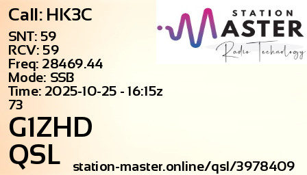 QSL Card for G1ZHD QSO with HK3C