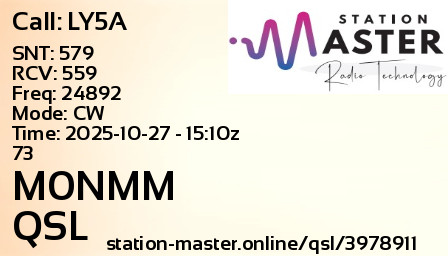 QSL Card for M0NMM QSO with LY5A