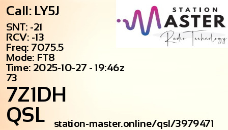 QSL Card for 7Z1DH QSO with LY5J