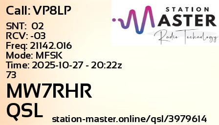 QSL Card for MW7RHR QSO with VP8LP