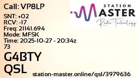 QSL Card for G4BTY QSO with VP8LP