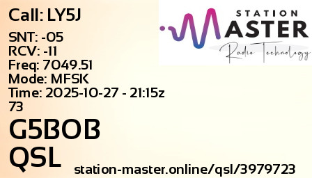 QSL Card for G5BOB QSO with LY5J