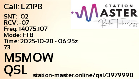 QSL Card for M5MOW QSO with LZ1PB