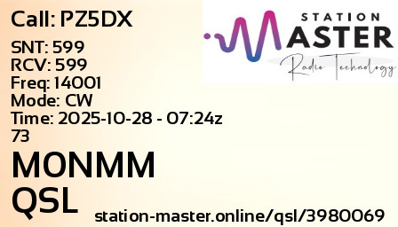 QSL Card for M0NMM QSO with PZ5DX