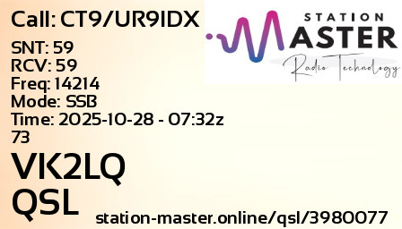 QSL Card for VK2LQ QSO with CT9/UR9IDX