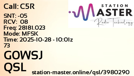 QSL Card for G0WSJ QSO with C5R