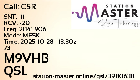 QSL Card for M9VHB QSO with C5R
