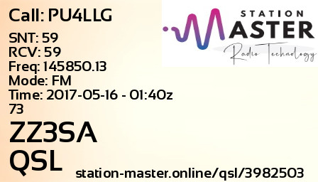 QSL Card for ZZ3SA QSO with PU4LLG
