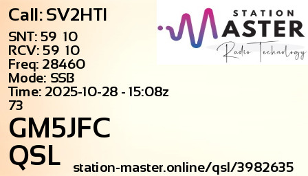 QSL Card for GM5JFC QSO with SV2HTI