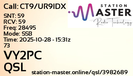 QSL Card for VY2PC QSO with CT9/UR9IDX