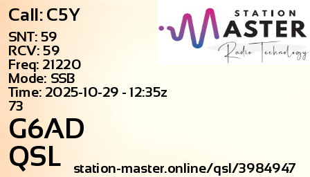 QSL Card for G6AD QSO with C5Y