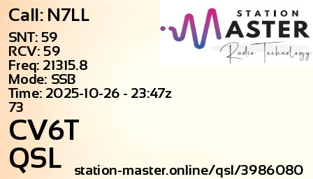 QSL Card for CV6T QSO with N7LL