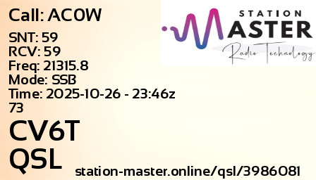 QSL Card for CV6T QSO with AC0W