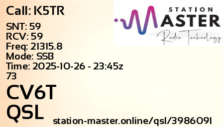 QSL Card for CV6T QSO with K5TR