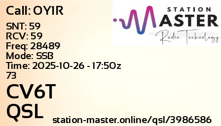 QSL Card for CV6T QSO with OY1R