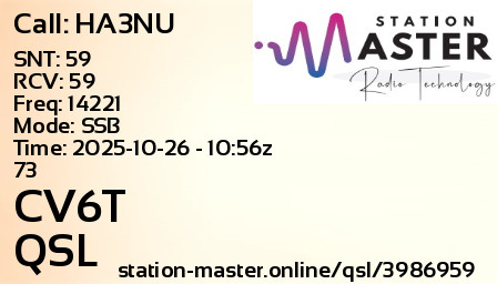 QSL Card for CV6T QSO with HA3NU