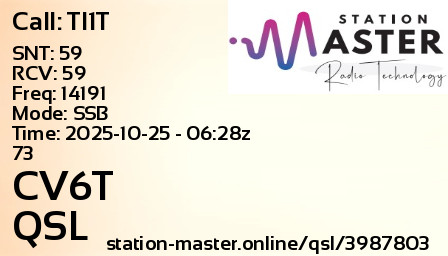 QSL Card for CV6T QSO with TI1T
