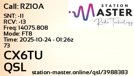QSL Card for CX6TU QSO with RZ1OA