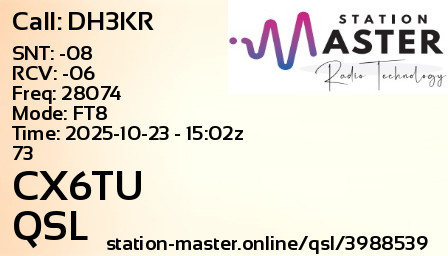 QSL Card for CX6TU QSO with DH3KR