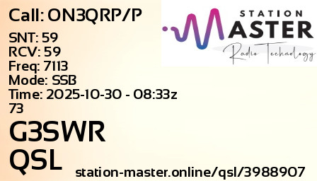 QSL Card for G3SWR QSO with ON3QRP/P