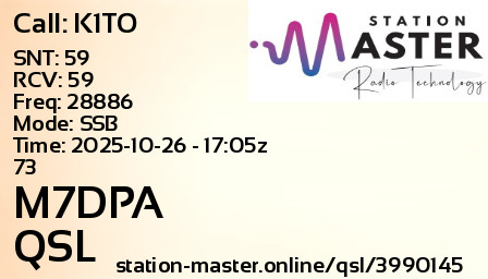 QSL Card for M7DPA QSO with K1TO