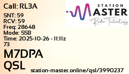 QSL Card for M7DPA QSO with RL3A