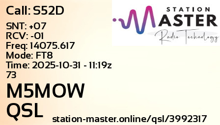 QSL Card for M5MOW QSO with S52D