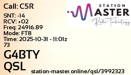 QSL Card for G4BTY QSO with C5R