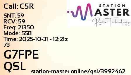 QSL Card for G7FPE QSO with C5R