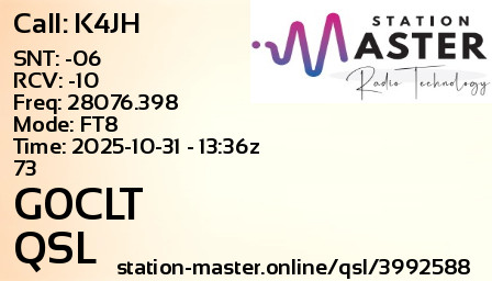 QSL Card for G0CLT QSO with K4JH