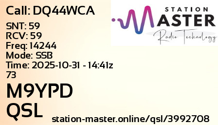 QSL Card for M9YPD QSO with DQ44WCA